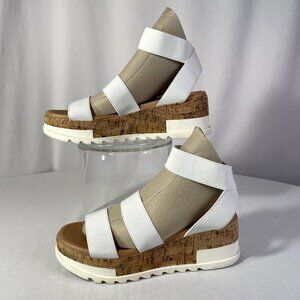 Steve Madden Bandi Sandal Size 6.5 White Stretch Upper Cork Platform